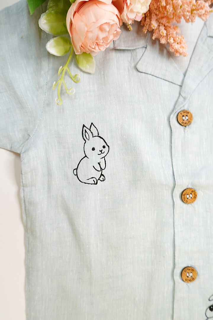 Powder Blue Linen & Lyocell Hand Painted Shirt For Boys by Lilvin Comfy Wear at Pernia's Pop Up Shop