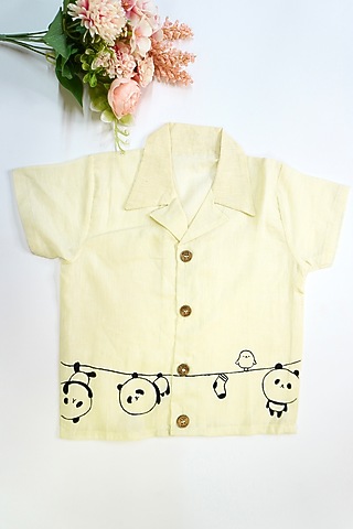 Lemon Yellow Linen & Lyocell Hand Painted Shirt For Boys by Lilvin Comfy Wear