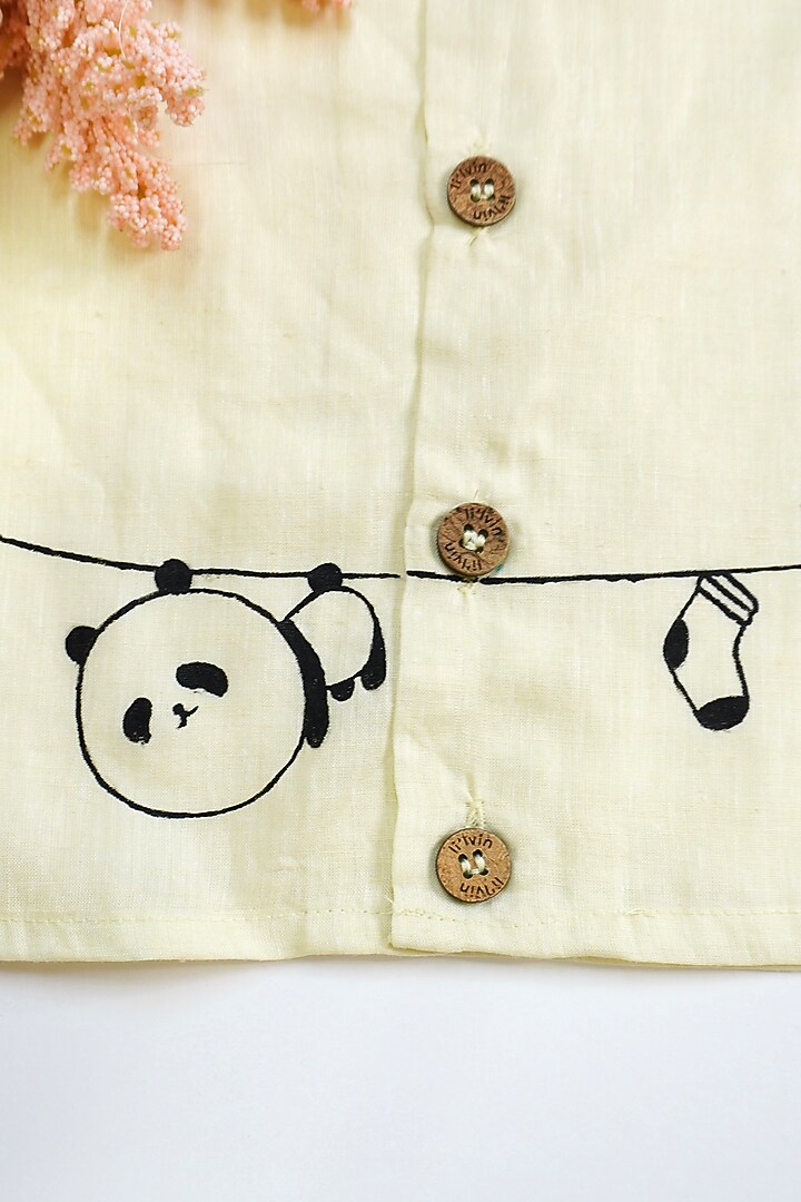 Lemon Yellow Linen & Lyocell Hand Painted Shirt For Boys by Lilvin Comfy Wear at Pernia's Pop Up Shop