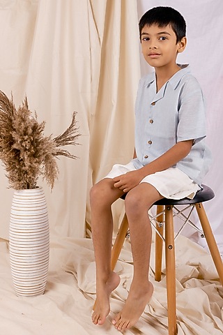 Powder Blue Linen & Lyocell Shirt For Boys by Lilvin Comfy Wear