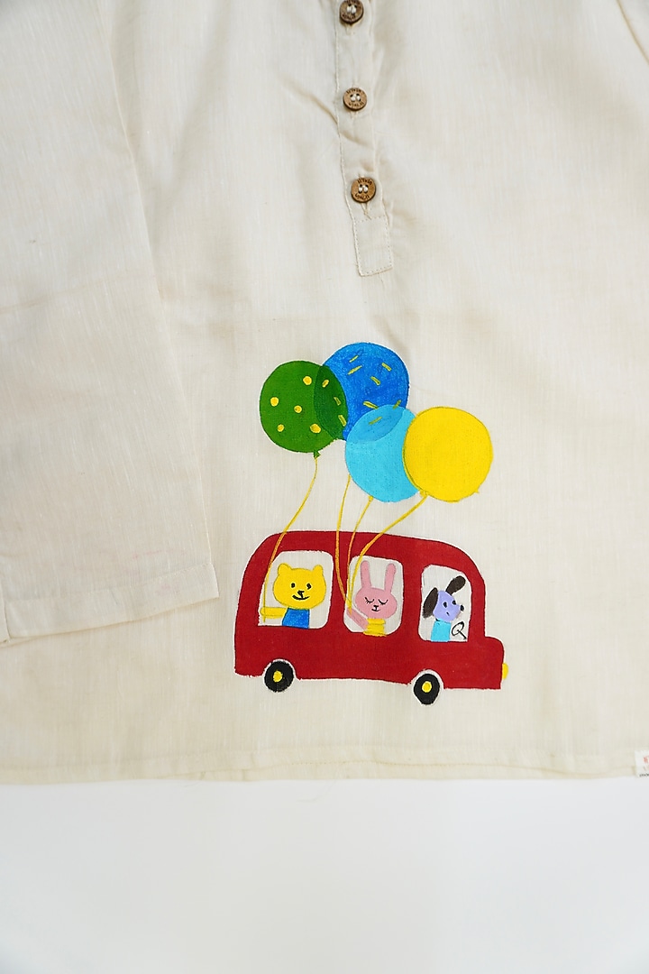 Beige Linen & Lyocell Hand Painted Co-Ord Set For Boys by Lilvin Comfy Wear at Pernia's Pop Up Shop