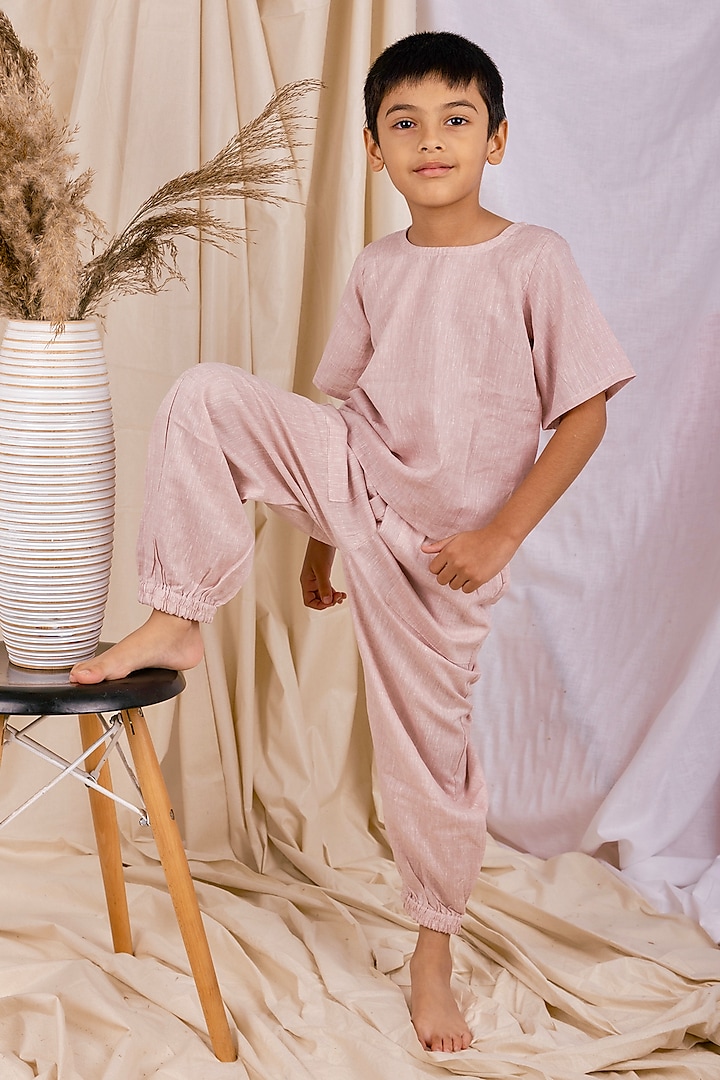 Onion Pink Linen & Lyocell Co-Ord Set For Boys by Lilvin Comfy Wear
