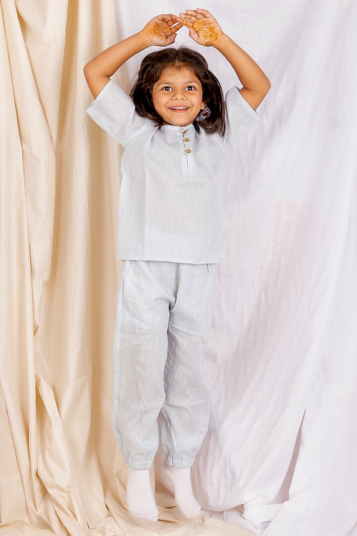 Powder Blue Linen & Lyocell Co-Ord Set For Girls by Lilvin Comfy Wear