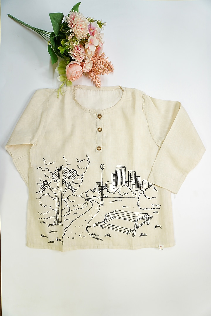 Beige Linen & Lyocell Canvas Hand Painted Co-Ord Set For Boys by Lilvin Comfy Wear at Pernia's Pop Up Shop