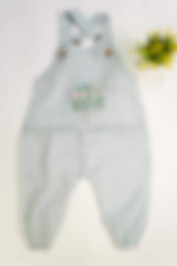Powder Blue Linen & Lyocell Hand Embroidered Jumpsuit For Boys by Lilvin Comfy Wear