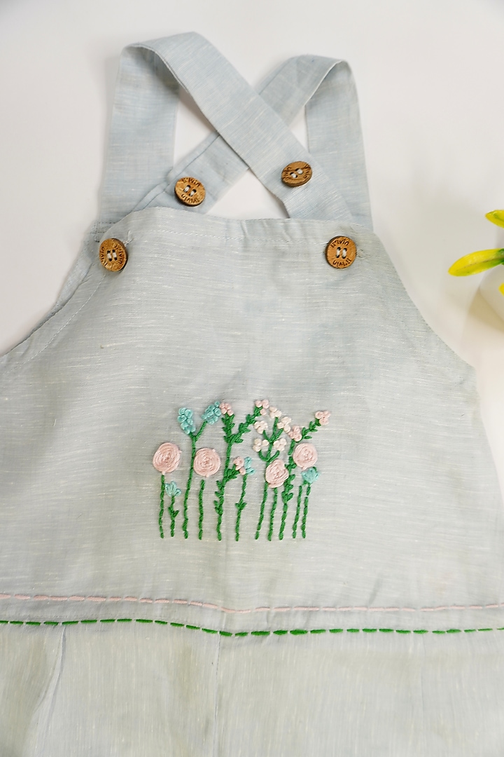 Powder Blue Linen & Lyocell Hand Embroidered Jumpsuit For Boys by Lilvin Comfy Wear at Pernia's Pop Up Shop