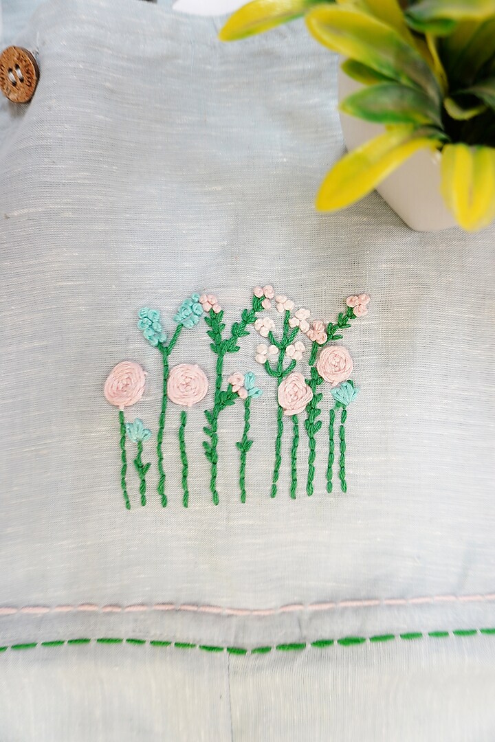 Powder Blue Linen & Lyocell Hand Embroidered Jumpsuit For Boys by Lilvin Comfy Wear at Pernia's Pop Up Shop