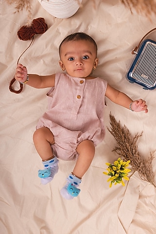 Onion Pink Linen & Lyocell Bodysuit For Boys by Lilvin Comfy Wear