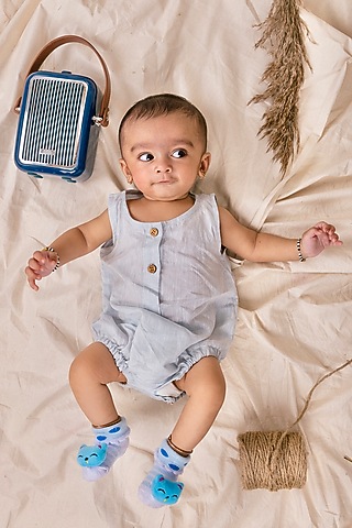 Powder Blue Linen & Lyocell Bodysuit For Boys by Lilvin Comfy Wear