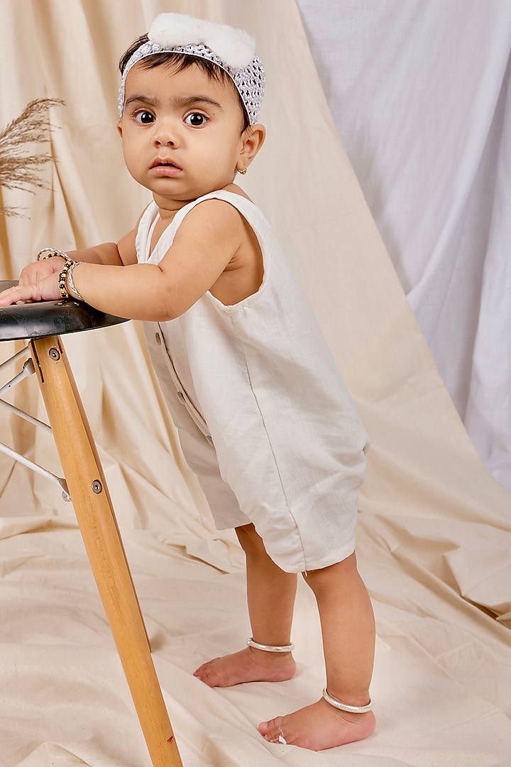 White Blue Linen & Lyocell Jumpsuit For Boys by Lilvin Comfy Wear
