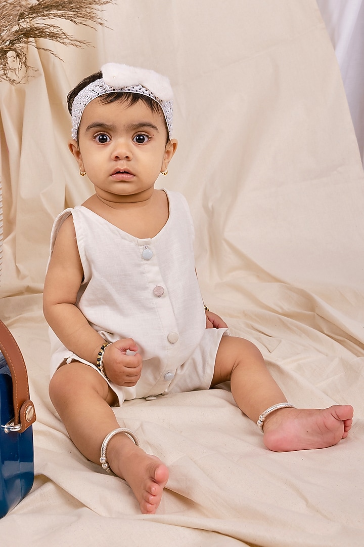 White Blue Linen & Lyocell Jumpsuit For Boys by Lilvin Comfy Wear at Pernia's Pop Up Shop