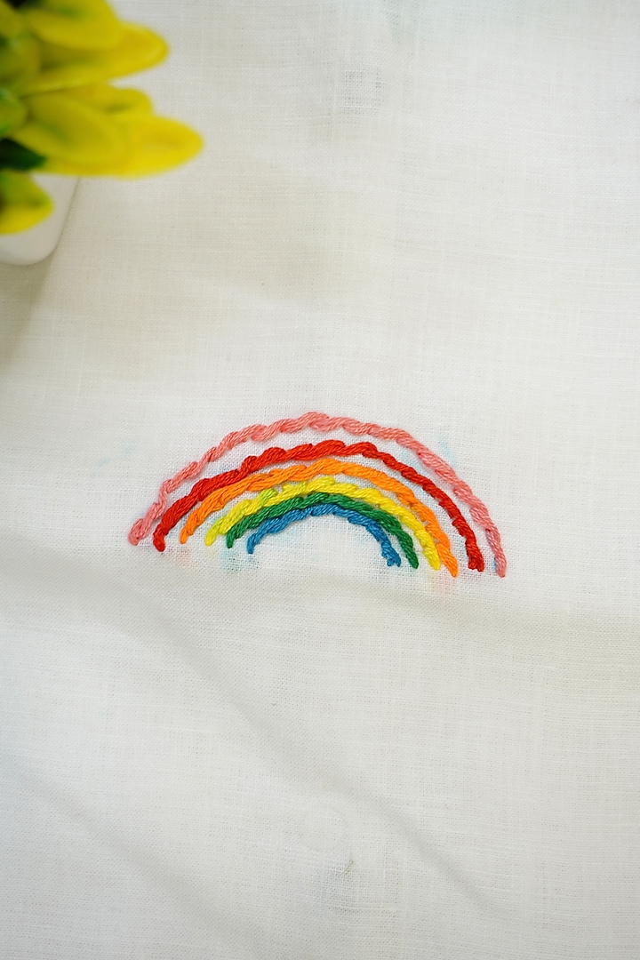 White Linen & Lyocell Hand Embroidered Bodysuit For Boys by Lilvin Comfy Wear at Pernia's Pop Up Shop