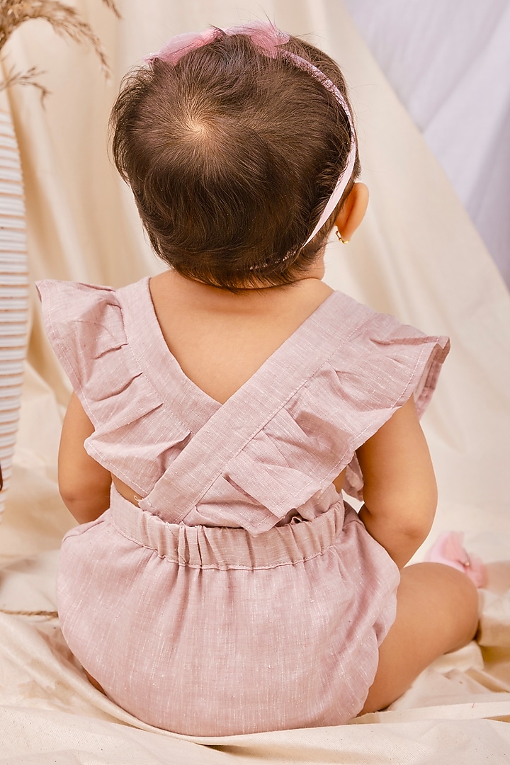 Onion Pink Linen & Lyocell Ruffled Bodysuit For Boys by Lilvin Comfy Wear at Pernia's Pop Up Shop