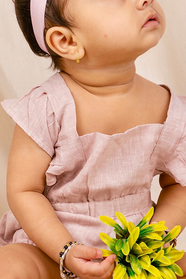 Onion Pink Linen & Lyocell Ruffled Bodysuit For Boys by Lilvin Comfy Wear at Pernia's Pop Up Shop