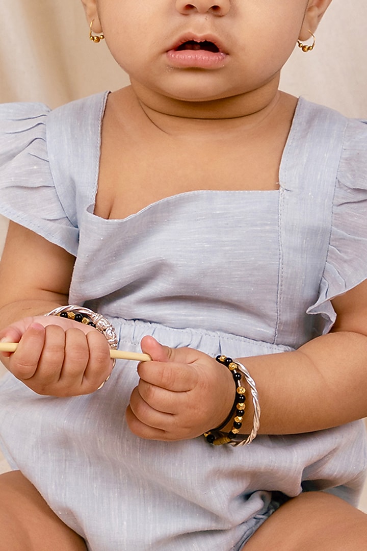 Powder Blue Linen & Lyocell Ruffled Bodysuit For Boys by Lilvin Comfy Wear at Pernia's Pop Up Shop