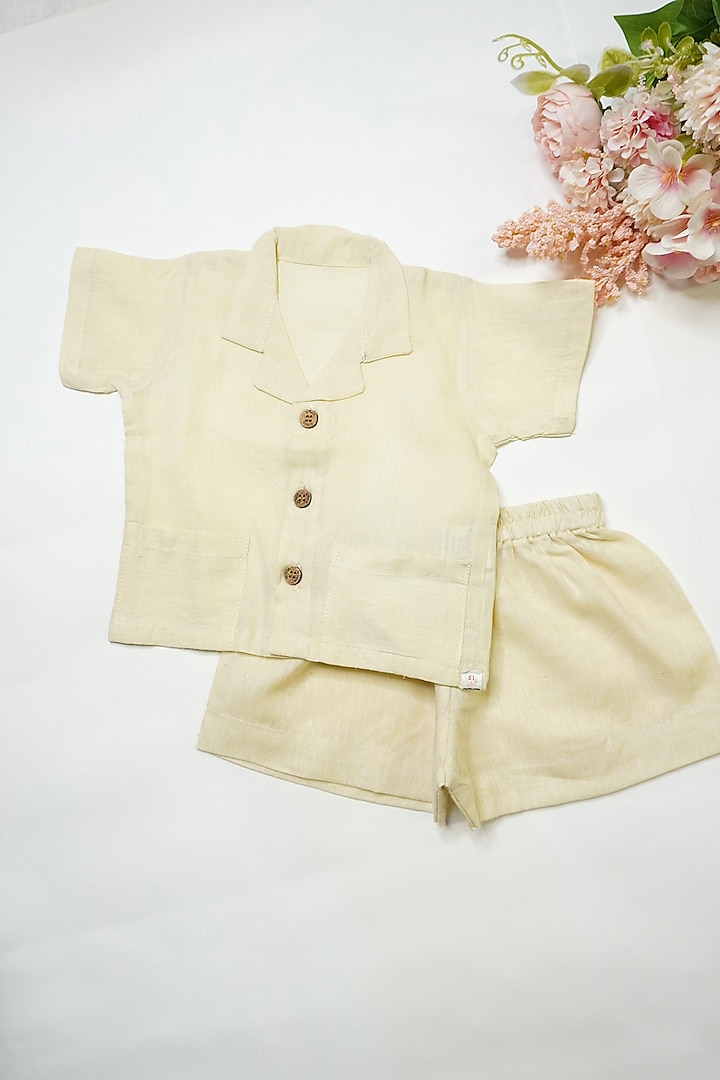 Lemon Yellow Linen & Lyocell Co-Ord Set For Boys by Lilvin Comfy Wear
