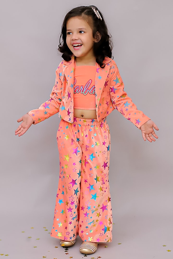 Pink Polyester Star Foil Printed Co-Ord Set For Girls by Lil Drama at Pernia's Pop Up Shop