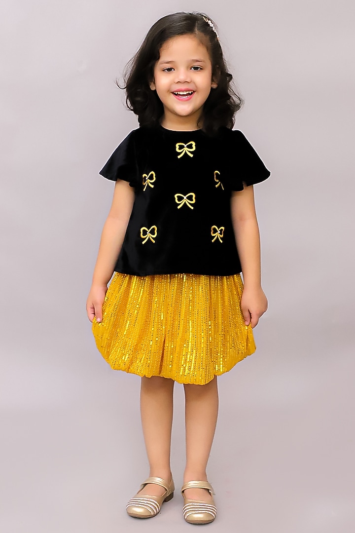 Golden Cotton & Velvet Embroidered Co-Ord Set by Lil Drama at Pernia's Pop Up Shop