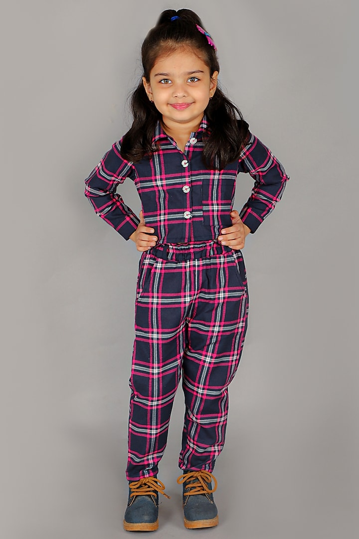 Blue Cotton Printed Co-Ord Set For Girls by Lil Drama