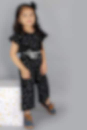 Black Velvet Printed Jumpsuit For Girls by Lil Drama at Pernia's Pop Up Shop