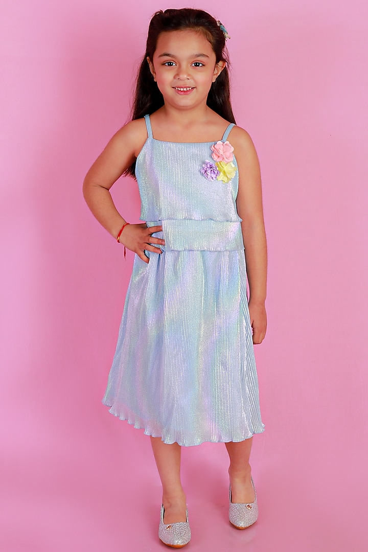 Blue Polyester Pleated Skirt Set For Girls by Lil Drama
