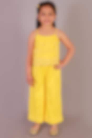 Yellow Cotton Satin Lace Jumpsuit For Girls by Lil Drama