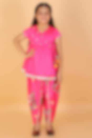 Pink Modal Satin Dhoti Set For Girls by Lil Drama at Pernia's Pop Up Shop