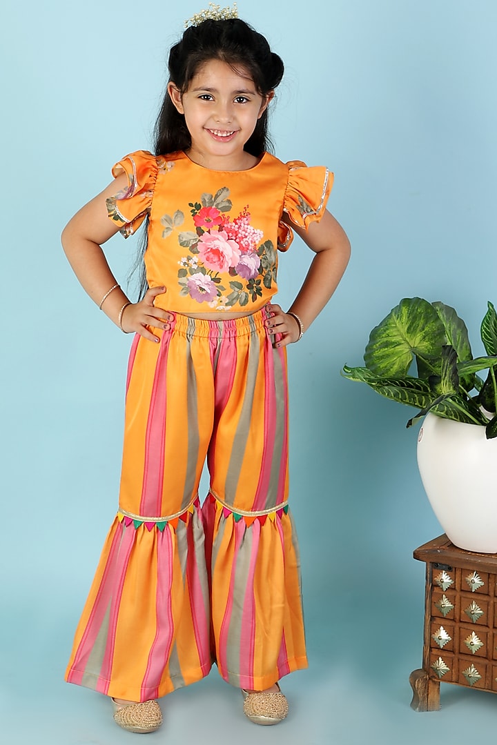 Yellow Modal Satin Sharara Set For Girls by Lil Drama