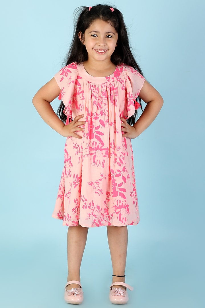 Pink Cotton Printed Dress For Girls by Lil Drama at Pernia's Pop Up Shop