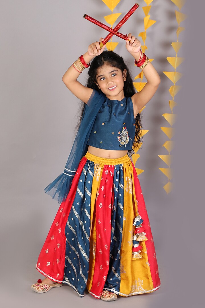 Multi-Colored Polyester Lehenga Set For Girls by Lil Drama