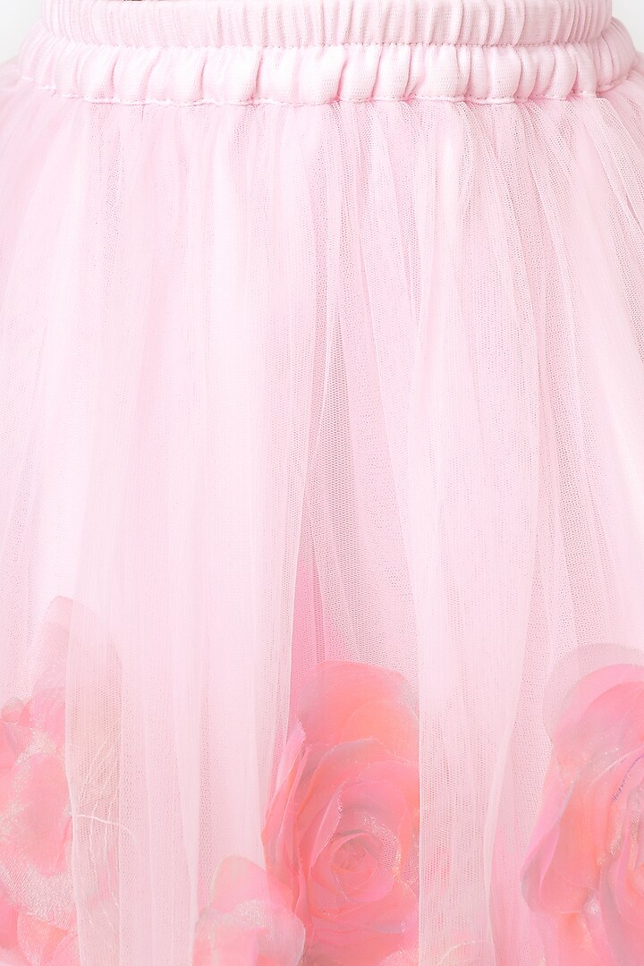 Pink Net Floral Embellished Lehenga Set For Girls by Lil Drama at Pernia's Pop Up Shop
