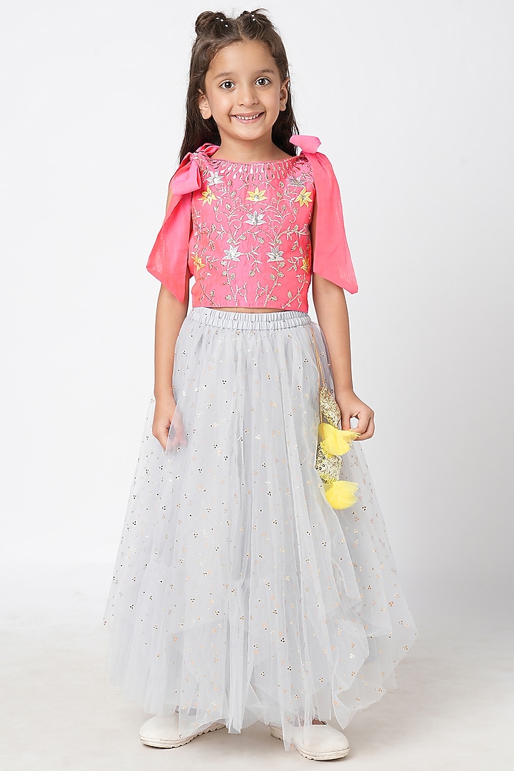 White Organza Layered Lehenga Set For Girls by Lil Drama at Pernia's Pop Up Shop