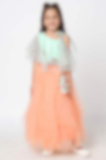 Peach Polyester Lehenga Set For Girls by Lil Drama at Pernia's Pop Up Shop