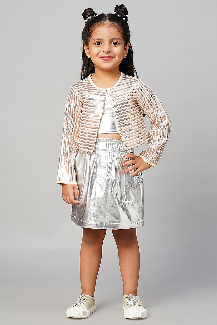 Gold Sequins Polyester Jacket Set For Girls by Lil Drama