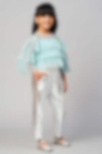 Blue & Silver Polyester Foil Printed Co-Ord Set by Lil Drama at Pernia's Pop Up Shop