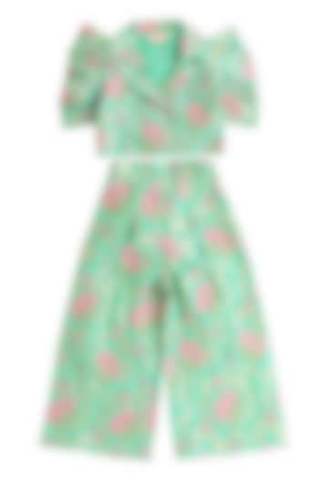Green Polyester Floral Printed Co-Ord Set by Lil Drama