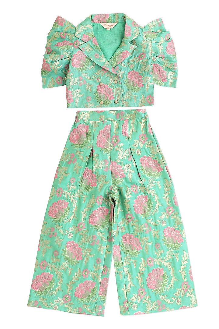 Green Polyester Floral Printed Co-Ord Set by Lil Drama