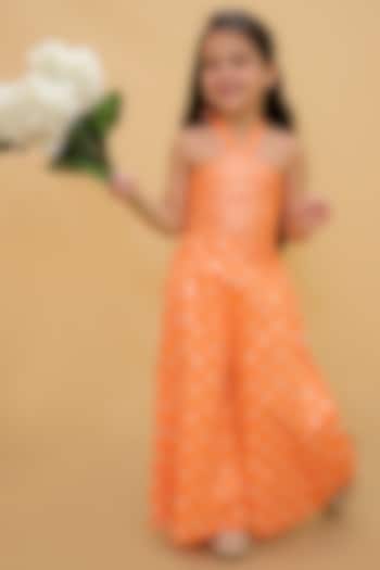 Orange Cotton Foil Printed Jumpsuit For Girls by Lil Drama at Pernia's Pop Up Shop