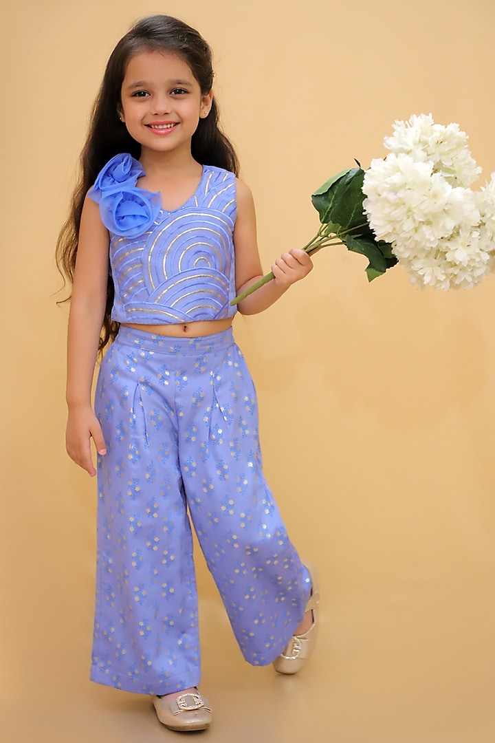 Blue Cotton Co-Ord Set For Girls by Lil Drama at Pernia's Pop Up Shop