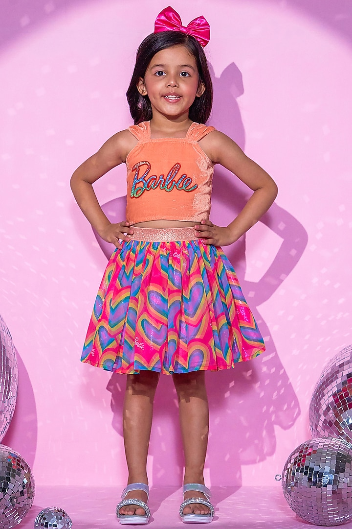 Peach Polyester Embroidered Co-Ord Set For Girls by Lil Drama at Pernia's Pop Up Shop