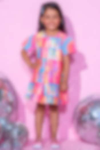 Pink Polyester Digital Printed Dress For Girls by Lil Drama at Pernia's Pop Up Shop