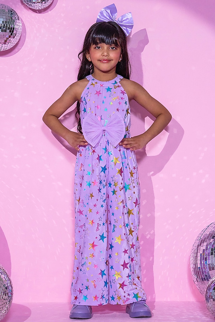 Purple Polyester Printed Jumpsuit For Girls by Lil Drama at Pernia's Pop Up Shop