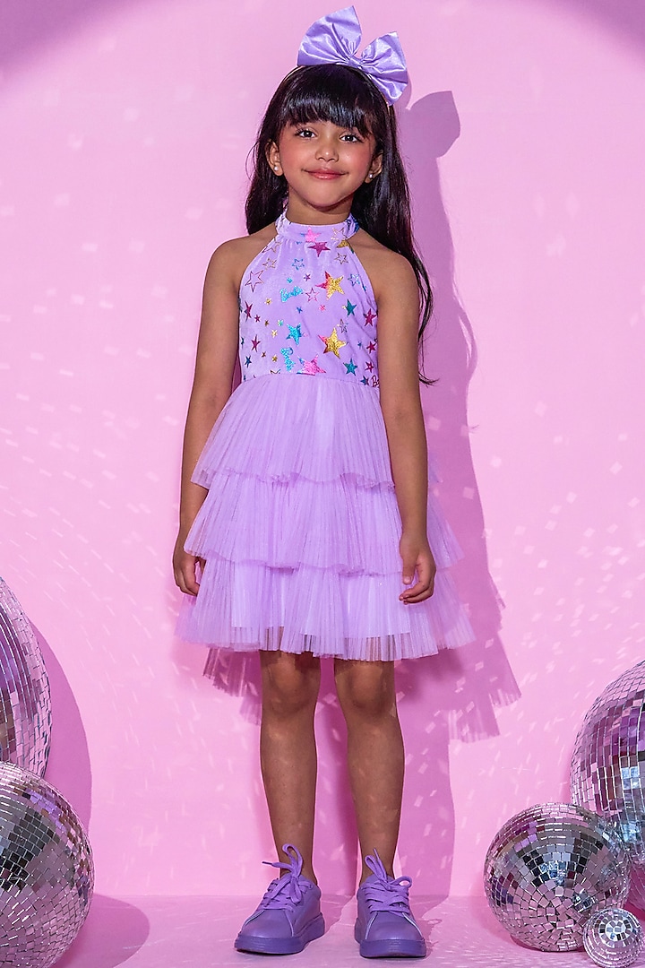 Purple Polyester Layered Dress For Girls by Lil Drama at Pernia's Pop Up Shop