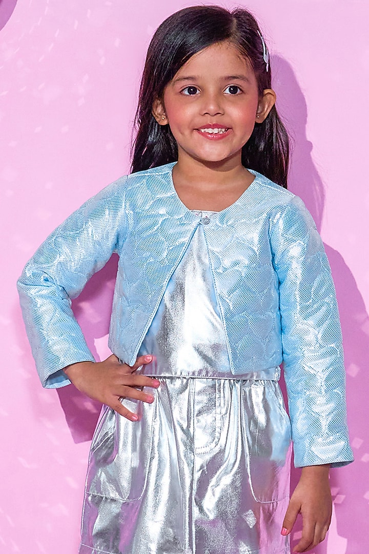 Blue Polyester Embroidered Jacket For Girls by Lil Drama at Pernia's Pop Up Shop