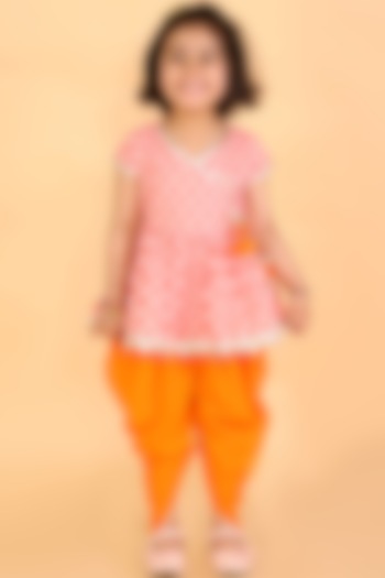 Orange Cotton Dhoti Set For Girls by Lil Drama