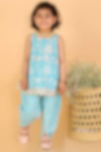 Light Blue Cotton Dhoti Set For Girls by Lil Drama at Pernia's Pop Up Shop