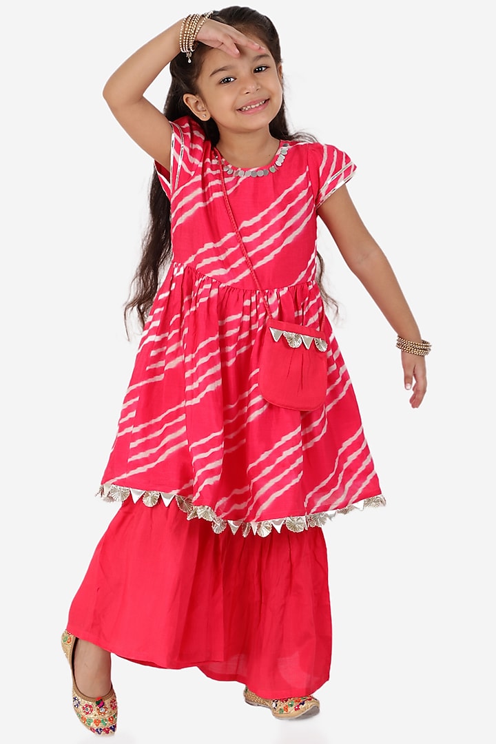 Red Polyester Sharara Set For Girls by Lil Drama