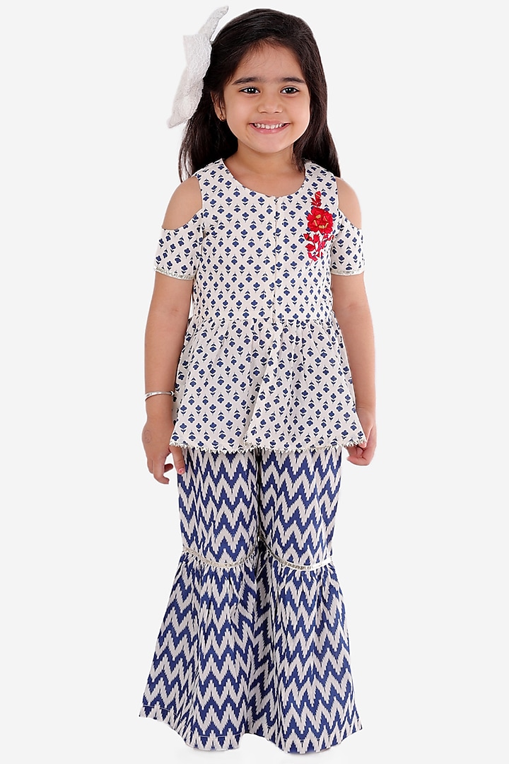 Blue Cotton Sharara Set For Girls by Lil Drama