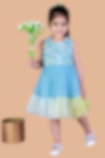 Blue Embroidered Dress For Girls by Lil Drama
