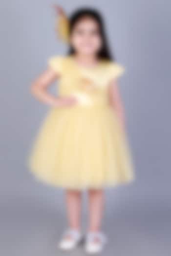 Yellow Glitter Net Dress For Girls by Lil Drama